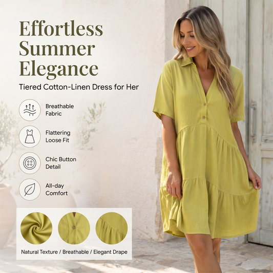 🌸 50% OFF NOW! 🌸Solid Color Comfort Lapel Button Dress