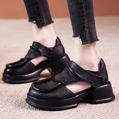 Women'S Thick Sole Hollow High Heeled Sandals With Velcro