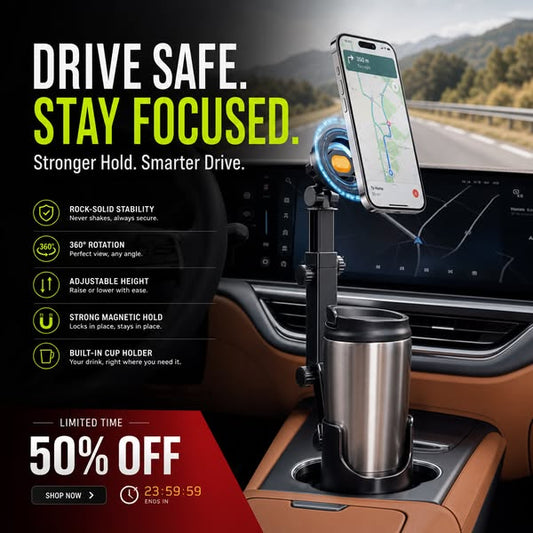 🚗📱🛡️ LIMITED-TIME 50% OFF! Car Cup Holder Phone Mount – 360° Adjustable, N52 Magnet, One-Hand Snap – Keeps Your Eyes on the Road & Hands on the Wheel, Fits All Phones 🛣️🔒