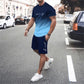 🌈👕 Men's Gradient Color 2-Piece Set – T-Shirt & Shorts, Breathable, Relaxed Fit 🩳
