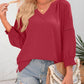 ⏰Limited time sale 50% Off!!🔥Womens 3/4 Lantern Sleeve Casual V-Neck T-Shirts Pleated Loose Hollow-Out Blouse