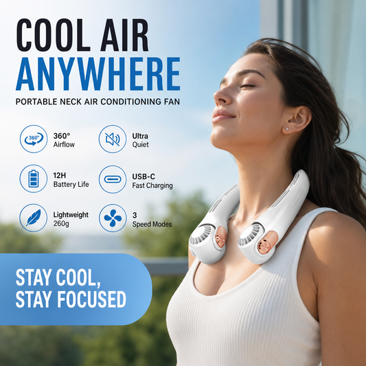 💥 360° Rotating Neck Fan – Ultra Quiet, 3 Speeds, Hands-Free, Long Battery ✨
