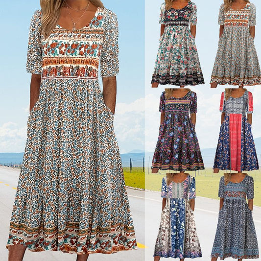 🔥Women’s Elegant Bohemian Print Dress