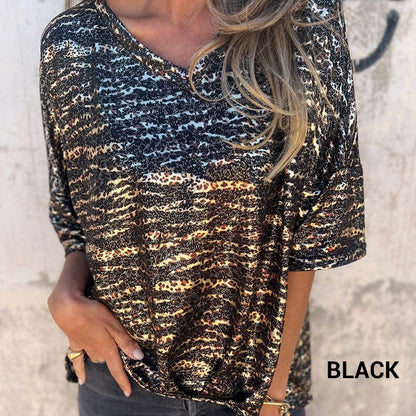 🌞HOT SALE 49% OFF👚Women's Loose V-Neck Leopard Print Half Sleeve T-shirt