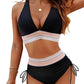 👙High Waisted Tummy Control Colour Block Bikini Sets