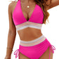 👙High Waisted Tummy Control Colour Block Bikini Sets