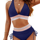 👙High Waisted Tummy Control Colour Block Bikini Sets