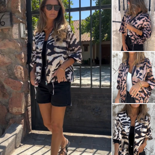 🎉Hot Sale 49% OFF🎉 Women's Fall Zebra Print Zipper Bomber Jacket