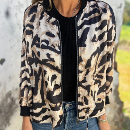 🎉Hot Sale 49% OFF🎉 Women's Fall Zebra Print Zipper Bomber Jacket