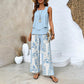 🌺 Women’s Trendy Print 2-Piece Outfit – Sleeveless Top & Pants Combo!"