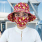 Floral Large Brimmed Sun Hat with Mask