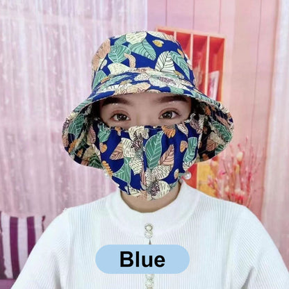Floral Large Brimmed Sun Hat with Mask