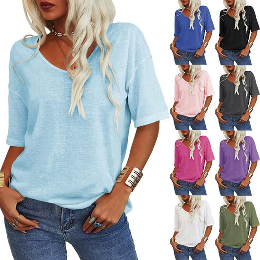 🔥Women's Solid Color V-Neck T-shirt