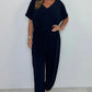 Women's V-Neck Solid Color Loose Waisted Jumpsuit