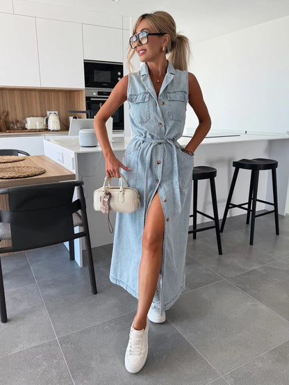 💥Solid Button Pocket Denim Dress