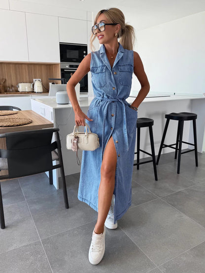 💥Solid Button Pocket Denim Dress
