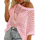 ⏰Womens Casual Short Sleeve Hollow Out Pullover Knit Tops