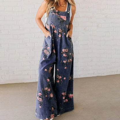 ✨2025 Hot Sale --50% Discount💖Women's Casual Printed Denim Jumpsuit