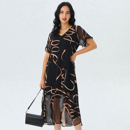💝✨Flowy V-Neck Printed Long Dress