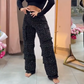 💎Women's Rhinestone Wide - Leg Pants with Pockets | Sparkle & Style