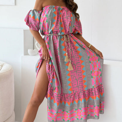 Casual Print Off-Shoulder Dress