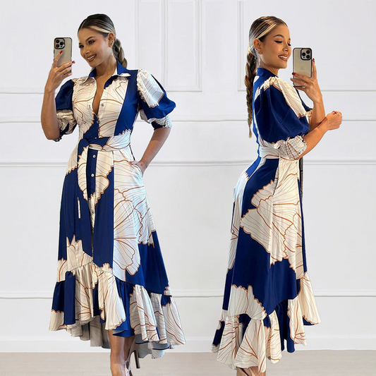 ✨ 50% OFF！🔥Women's Waist-cinched Printed Shirt Dress