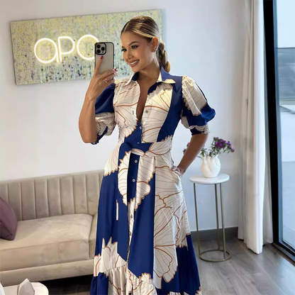 ✨ 50% OFF！🔥Women's Waist-cinched Printed Shirt Dress