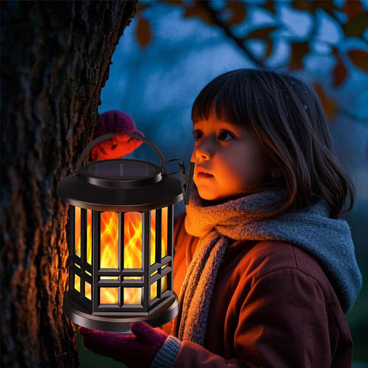 Waterproof outdoor solar flame lantern