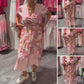 Women's Elegant Floral Print V-Neck Long Dress