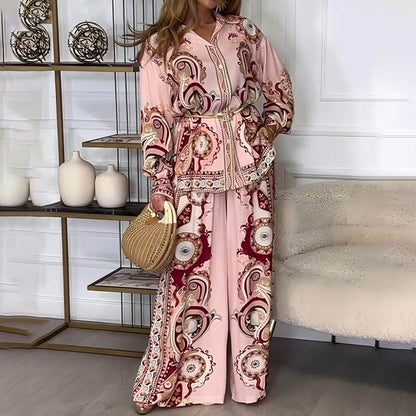 Women’s Ethnic Print Top & Wide Leg Pants 2-Piece Set