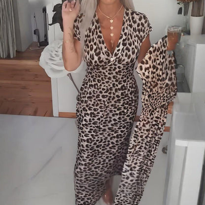 Women's V-Neck Leopard Print Dress