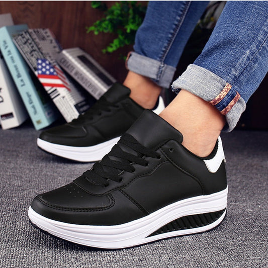 Women's Comfortable Cushioned Microfiber Leather Thick Sole Sneakers
