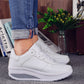 Women's Comfortable Cushioned Microfiber Leather Thick Sole Sneakers