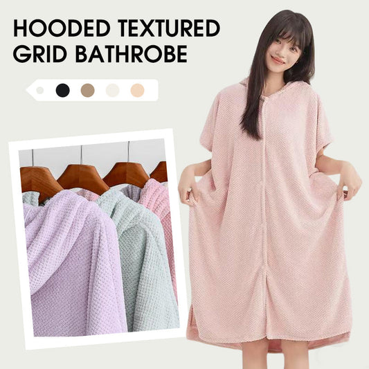 Women's Cosy Hooded Textured Grid Bathrobe