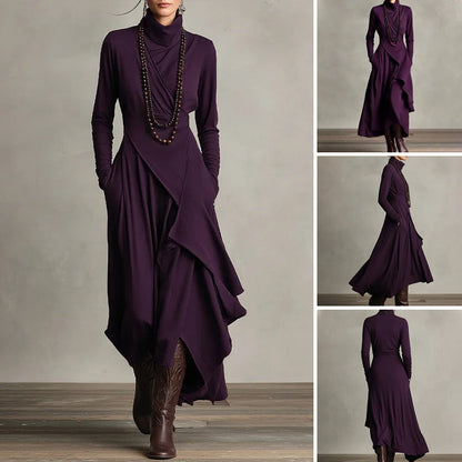🎉Women's Elegant High-Neck Asymmetrical Draped Maxi Dress