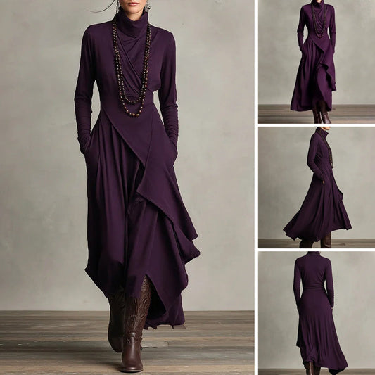 🎉Women's Elegant High-Neck Asymmetrical Draped Maxi Dress