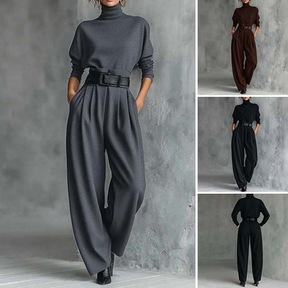 💫Women’s Elegant Turtleneck Top & High-Waist Pants Set (Get a Free Belt)👚👖