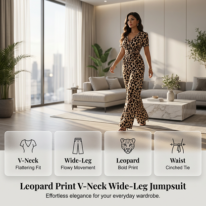 🎁New arrival 49% OFF💥Leopard Print V-Neck Wide-Leg Jumpsuit