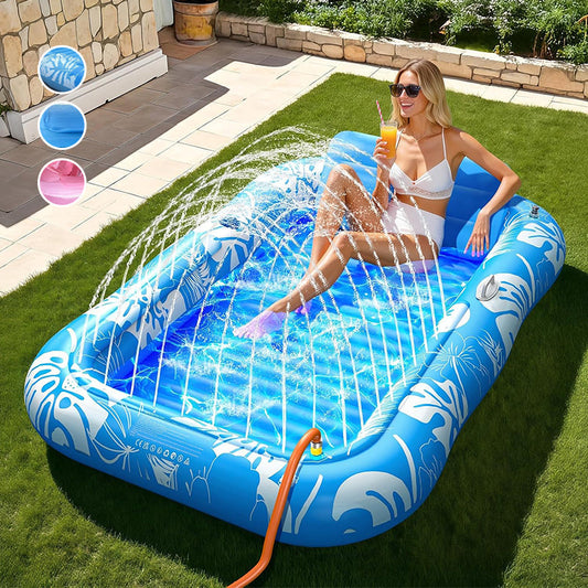 💦Inflatable Tanning Pool Lounger – Smart spray cools you automatically. Detachable pillow, cup holders & safety handles. Holds 2 adults (350lb). Perfect for garden or beach! 🏖️🌞