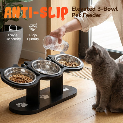 📢📢50% OFF !! ⏰ Anti-Slip Elevated 3-Bowl Pet Feeder! 🍲🐶🐱