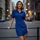 Women's Short Sleeve Button-Down Ruched Shirt Dress