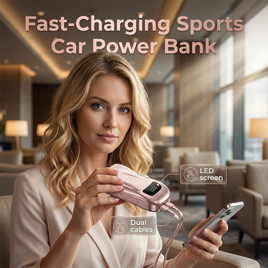🏎️🔋 Dual Cable Power Bank – Sports Car Design, Fast & Furious Charging, Cool & Compact,10000mAh 😎🚀