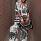👚👖49% off❤Women's Casual Printed V-Neck Top & Trousers Set