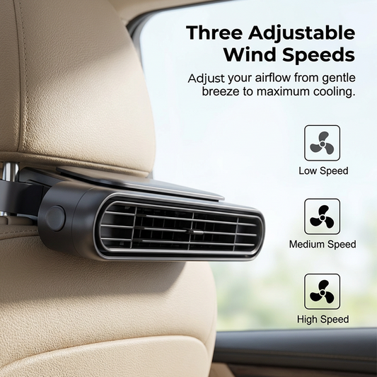 Car Seat Fan 🌬️ – 3-Speed Rechargeable Clip-On Fan with 3000mAh Battery 🔋 | USB-C Charging ⚡ for Cars 🚗, Golf Buggies 🛺 & Campervans 🏕️