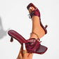 Women's Lace Heeled Sandals with Bow Accent