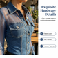 ✨ Fresh Drop 💙 Tailored Waist Denim Top with Sheer Panels – Elegant Work-to-Weekend Style 👖