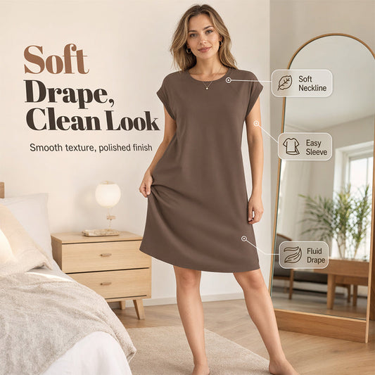 ☀️ Lightweight Solid Color Crew Neck Dress —Soft & Comfortable for All-Day Wear