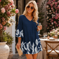 Women V Neck 3/4 Sleeve Floral Print Mini Dress Casual A-Line Tunic Dress