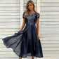 Women's Elegant Sequin Floral Print Chiffon Dress