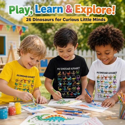 🦖 Hot Sale 50% OFF ✨ Kids Dinosaur Alphabet Graphic T-Shirt – Fun & Comfortable Everyday Wear